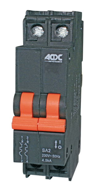ACDC Circuit Breaker 13mm 4.5kA 2 Pole D-Curve 15A