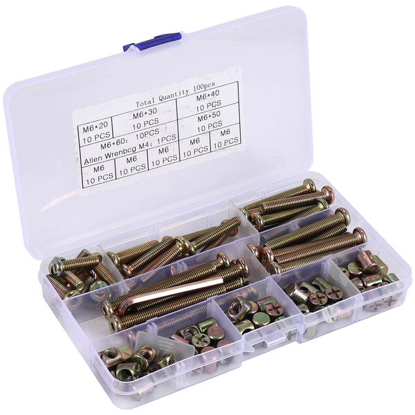 Hex Drive Socket Cap Bolts Barrel Nuts For Crib Cot Chairs M6 100Pcs