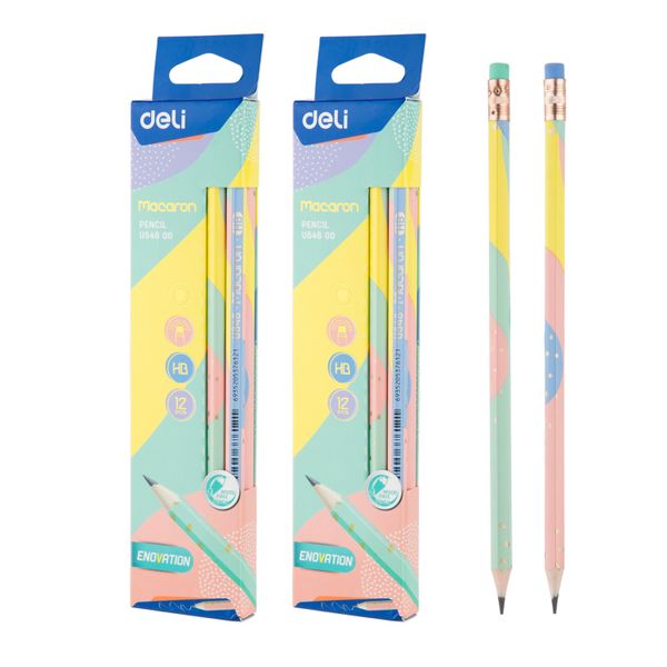 Deli Macaron HB Pencil&amp;Eraser 12pcs, 2 packs