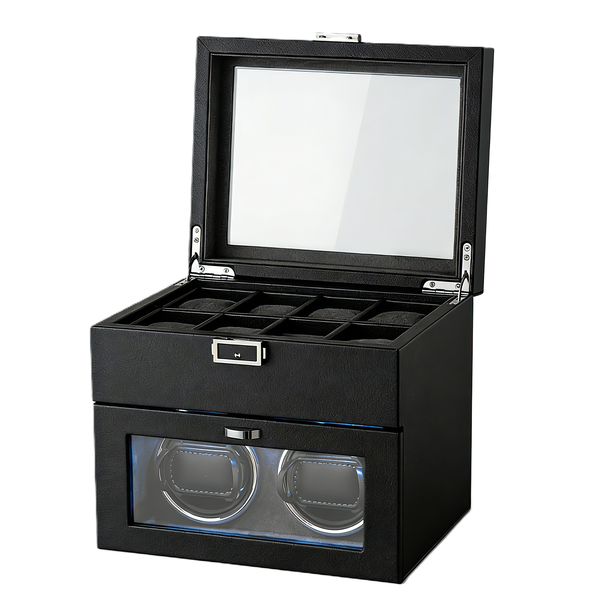 Carbon Fiber Watch Luxury Automatic Winding Box - Black