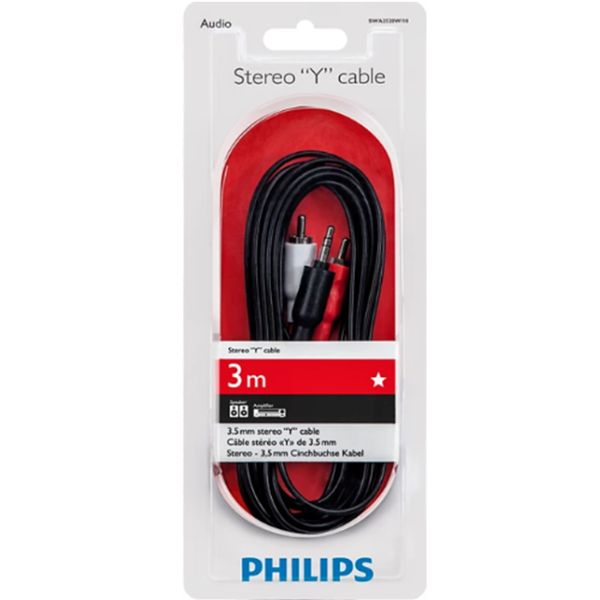 Philips Stereo Y Cable 3.5mm to 2 RCA - 3m High-Purity Copper Audio