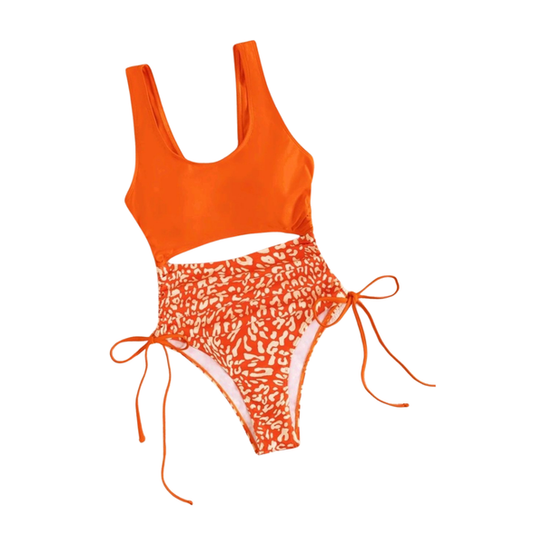 Leopard Drawstring Cut-out One Piece Swimsuit