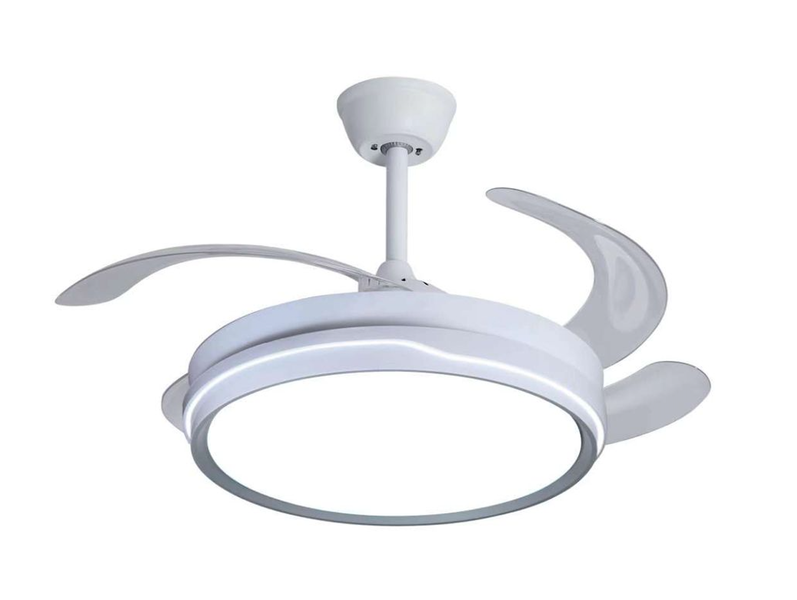 Retractable LED Ceiling Fan With Remote Control - White &amp; Grey