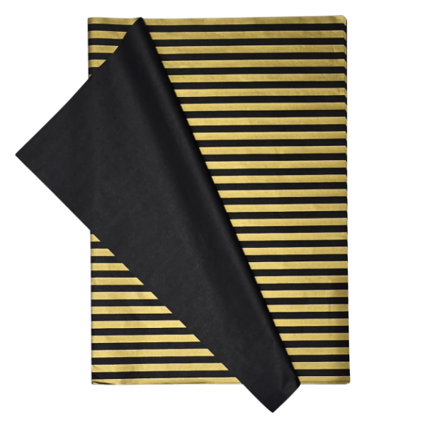Black &amp; Gold Stripe Tissue Paper 50x70cm - 25 Sheets