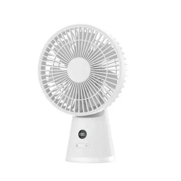 USB Rechargeable Night Light, Digital Display Desktop Silent Fan - White