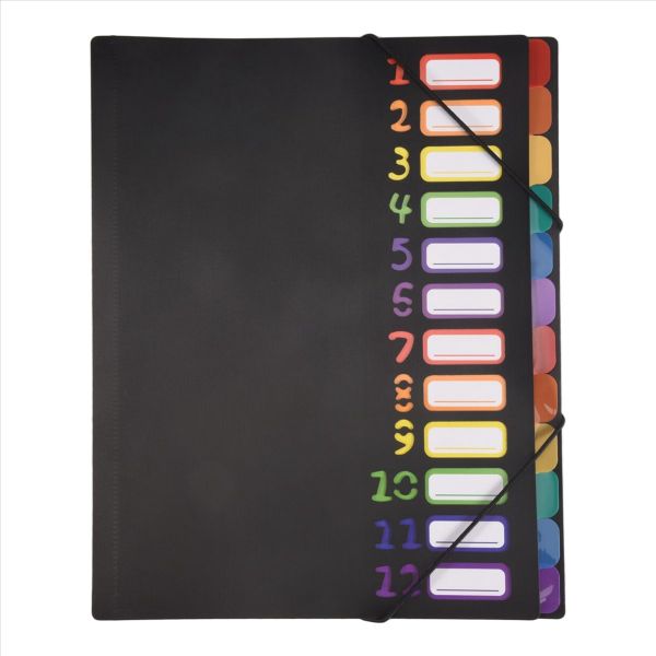 24 Clear Pocket Expanding File Folder 12 Colored Tabs,Holds 300 Sheets