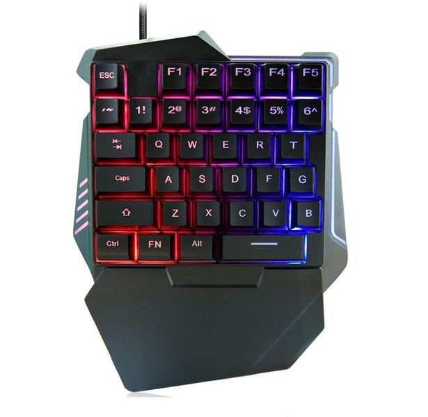 Ergonomic One Handed Wired Gaming Keyboard With Wrist Rest