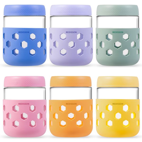 500ml Glass Jars with Silicone Sleeves, Glass Food Storage Containers 6Pcs
