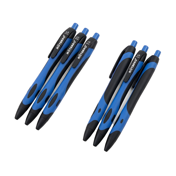 2 Pack (3Pcs) Blue Retractable Ballpoint Pens 0.7mm Smooth