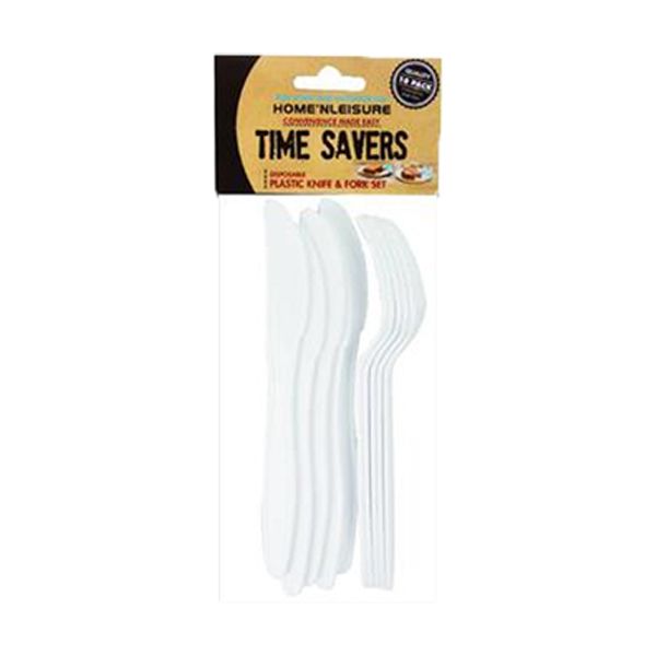 Time Savers Cutlery Plastic 10 Piece Set 5 x Knives + 5 x Forks