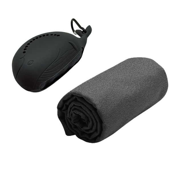 Quick Dry Towel with Whale Silicone Sleeve for Gym, Camping and Yoga
