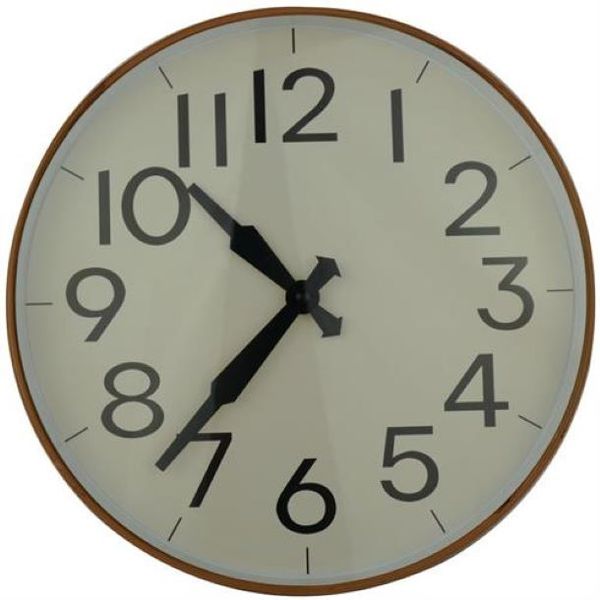 Casey Wall Clock - Round Pine Woodgrain Outer Rim With Beige Background