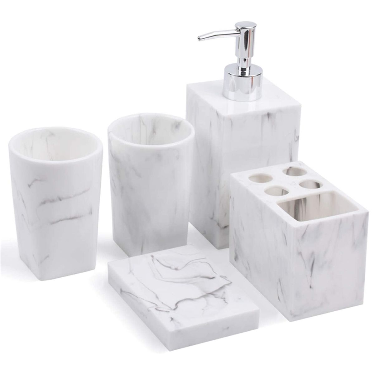 Heartdeco 5 Piece Resin Bathroom Tumbler Soap Dish Dispenser Accessories Set
