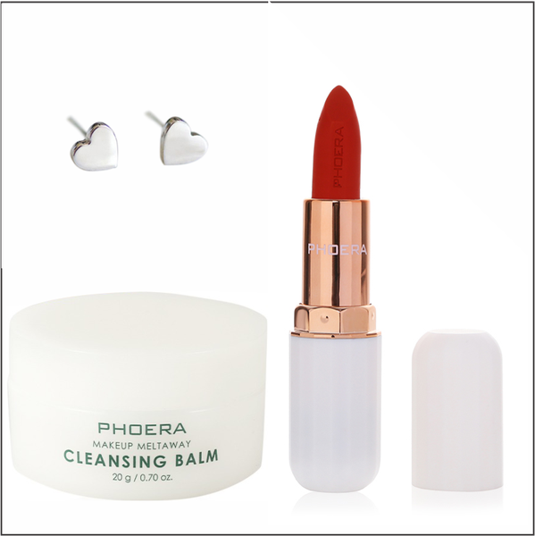PHOERA Matte Lipstick, Cleansing Balm and Stainless Steel Silver Ear Studs