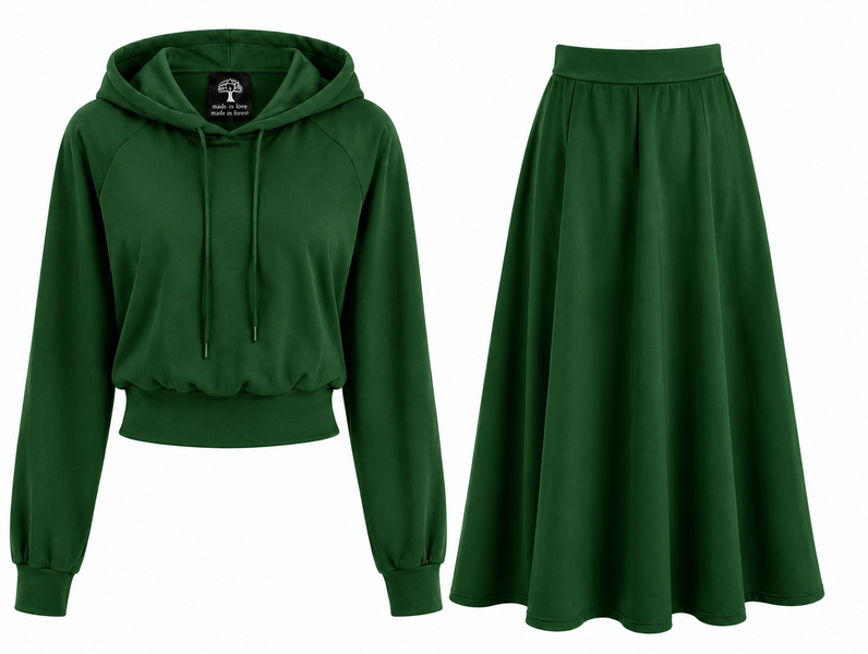 Secret Shield Emerald Elegance Hoodie &amp; Skirt Set 100 % Cotton