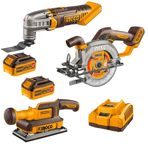 Ingco - Cordless Multi Tool, Saw &amp; Sander Kit with 2 x Batteries &amp; Charger