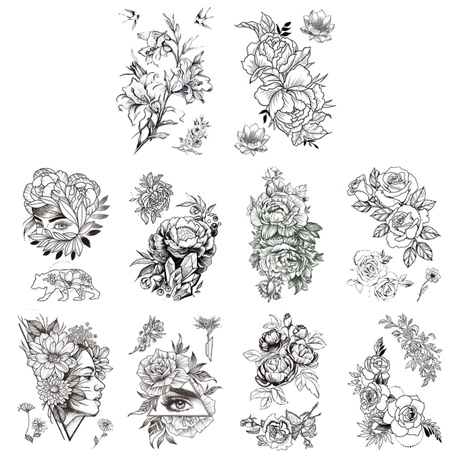 Temporary Tattoos Sticker for Men Hand Arm Art Tatoo Flower Waterproof Image