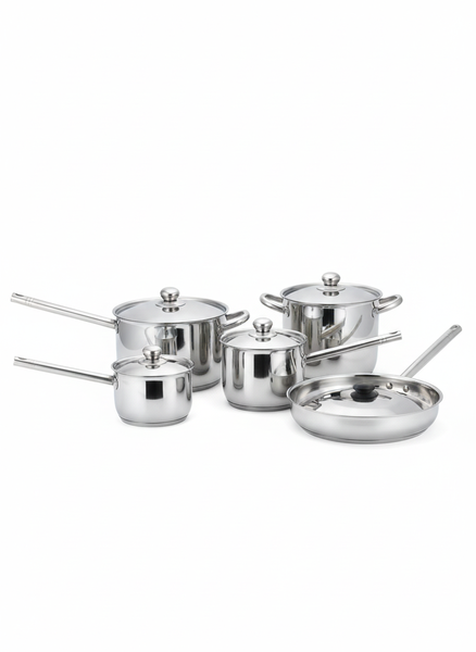 9-Piece Silver Stainless Steel Pot and Pan Set| Gas Furnace Cookware
