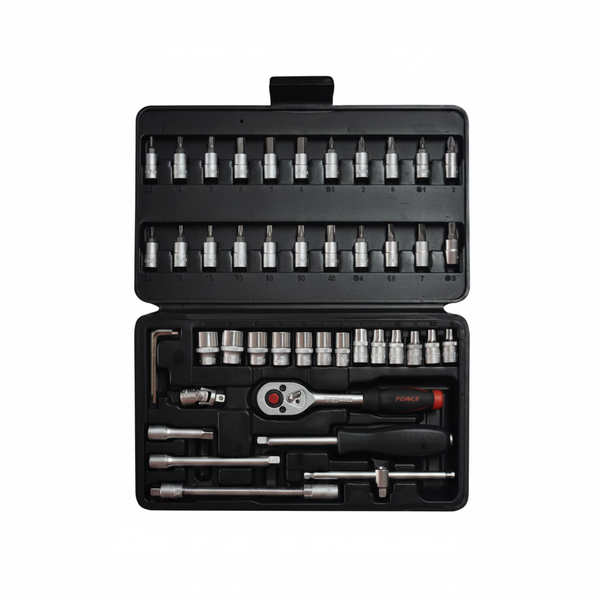 Force 46 Piece 1/4" Drive Socket Set with Bits 4-14mm, PH, PZ, Hex