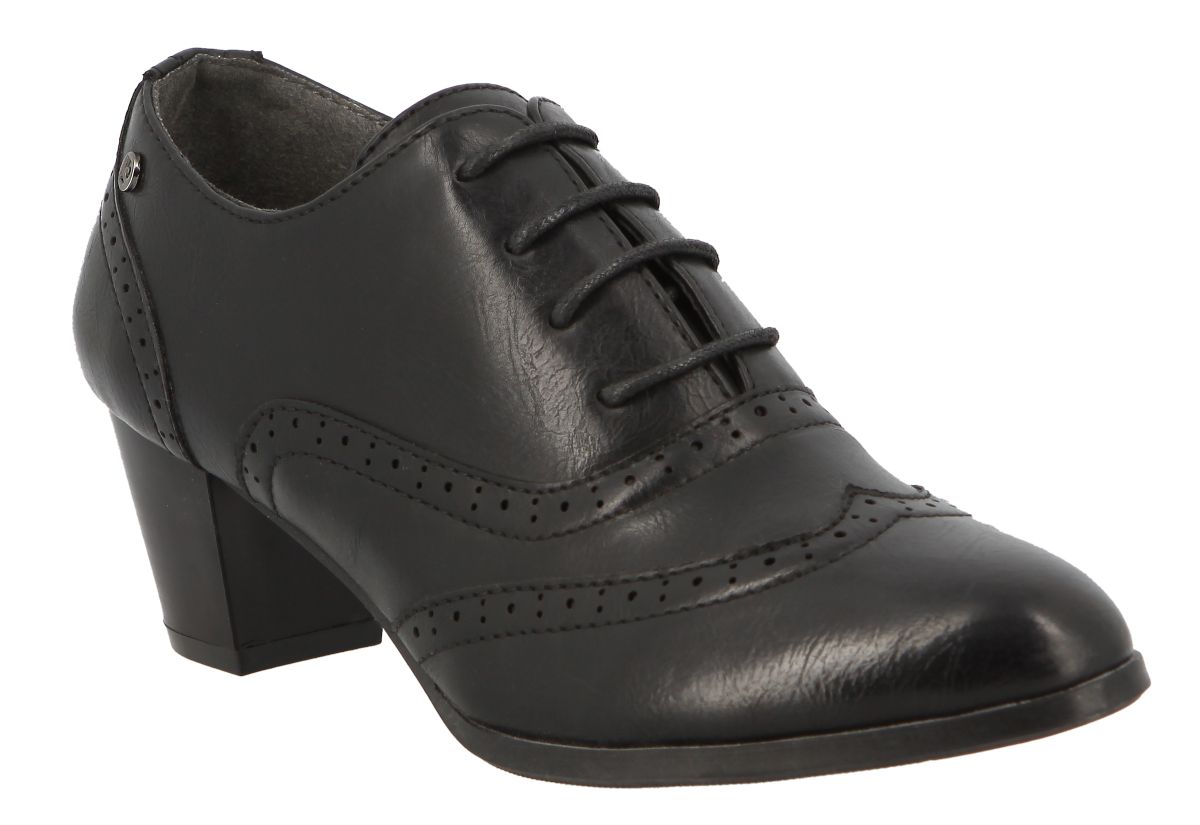 Pierre Cardin Ladies Lace-Up Brogue Heeled Shoe - Black | Shop Today ...