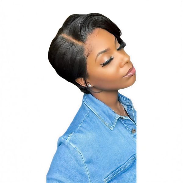 Geebuy Straight Short Bob Wig Human Hair 13x4 Full Frontal Pixie Cut