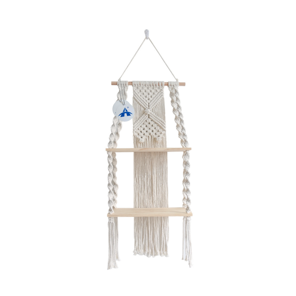 ALANES Macrame Wall Hanging Shelf Handmade Boho Hanging Wall Shelf-Beige