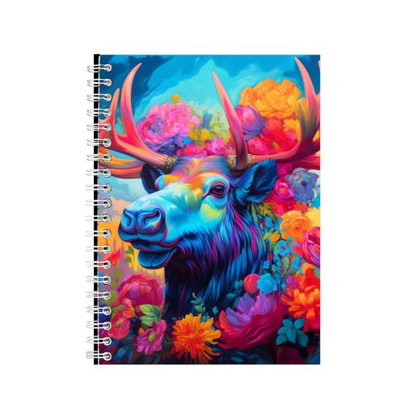 Moose Pink Peonies Blue Neon Notebook Animal Gift Idea A4 Notepad Pad 74