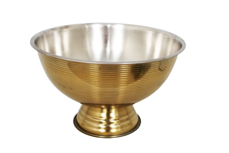 Punch Bowl 40 x 24cm Stainless Steel Gold Rings