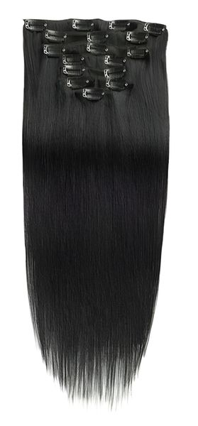Straight Color 1 XXL 7 Piece Clip In - Brazilian Remy Human Hair