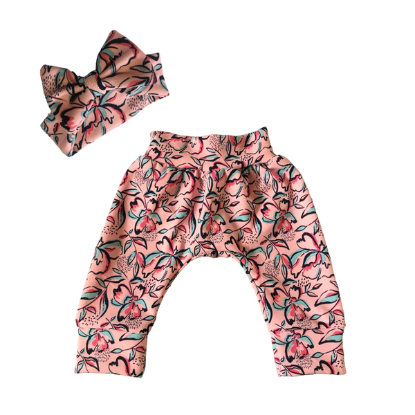 Matching -Mom &amp; Me- Balloon Pants &amp; Headband Set - Pink Floral Printed