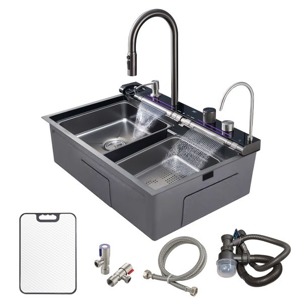Piano Key Fully Configured Kitchen Sink with Digital Display Light 80x46cm