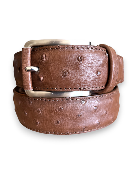 Genuine Ostrich Leather Men's Belt - Traditional Buckle