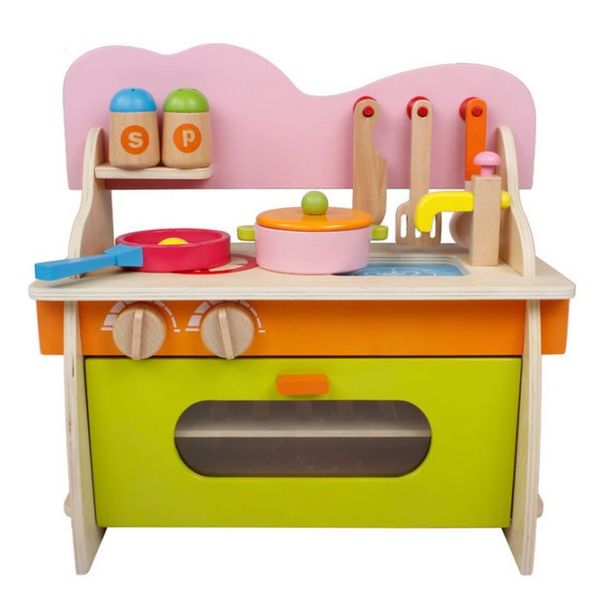 Girls Simulation Pretend Play Wooden Kitchenette Cooking Toy Game Set