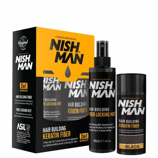 Nishman Hair Building Premium Keratin Fiber Set 2 in1 Black