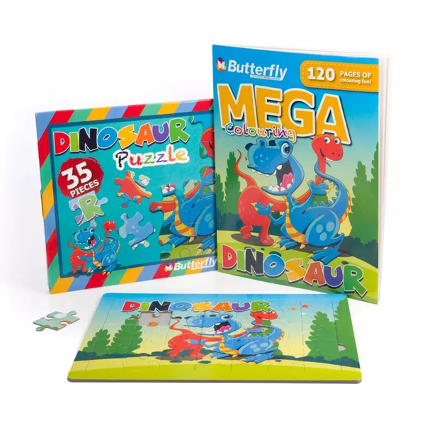 Dinosaur 120 Page Colouring Book with 35 Piece Puzzle Bundle 2×