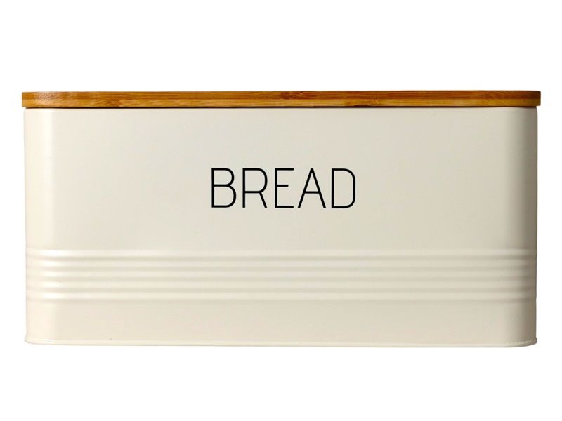 Tin Bread Bin Cream with Bamboo Lid 34x22x17cm