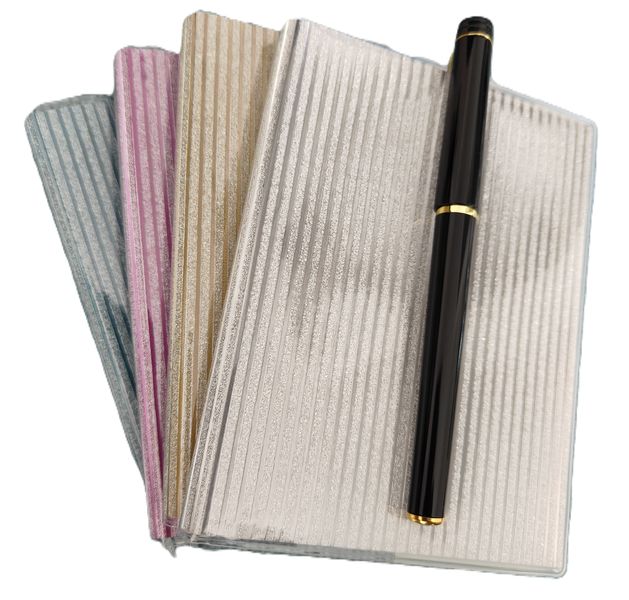 Pack of 4 A6 Glitter Striped Soft Cover Notebook &amp; Black Pen