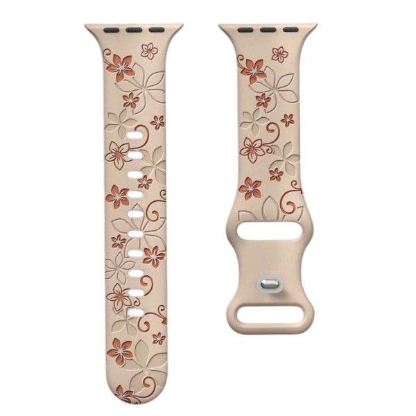 Floral Engraved Silicone Watch Band - 38-41mm - Milk Tea