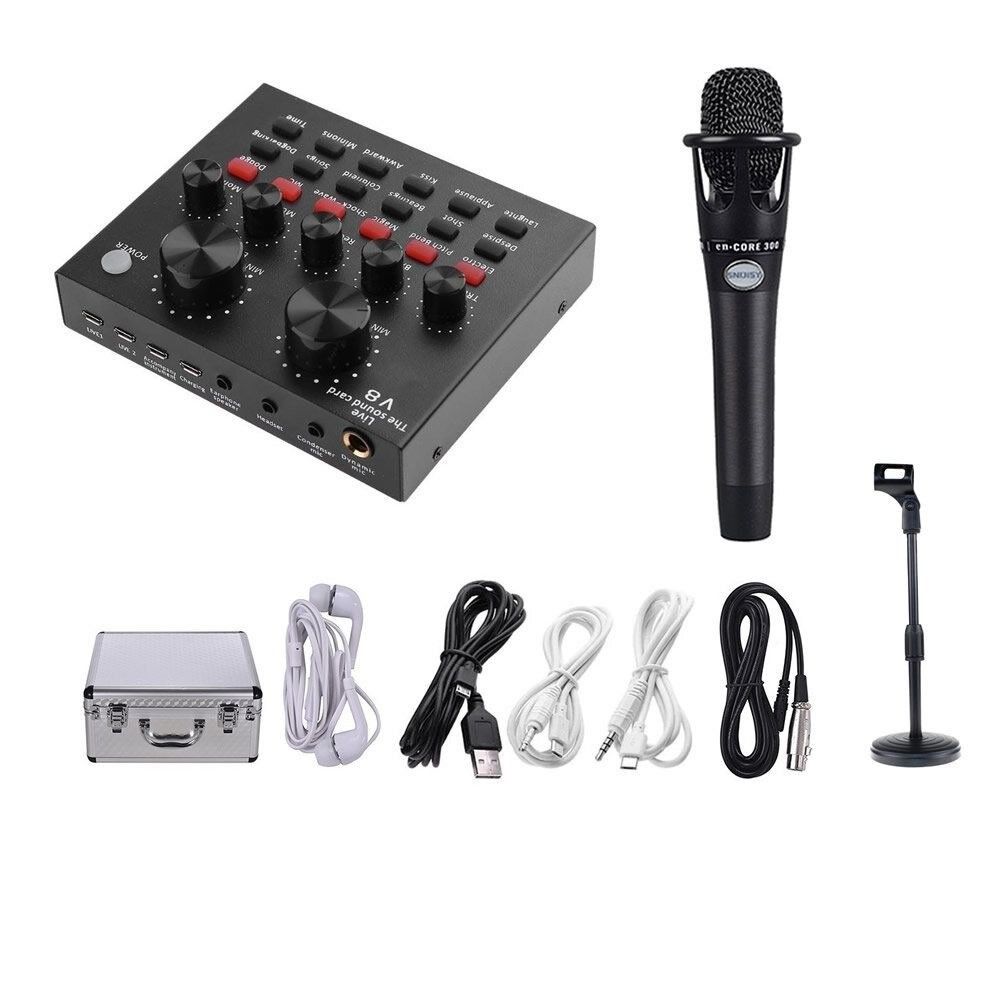 V8 Sound card ,Microphone and Stand full kit | Buy Online in South ...