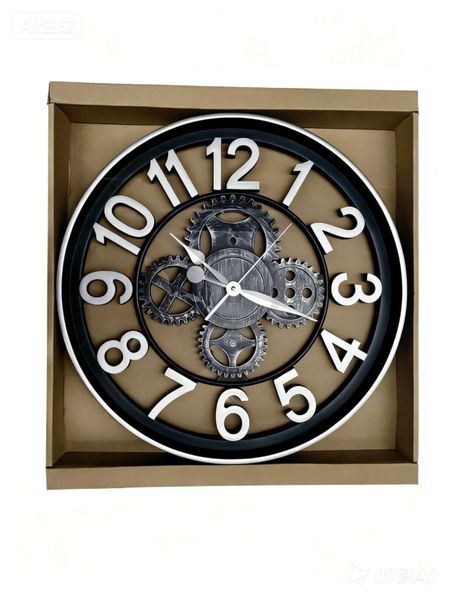 Silver-Black Glass, Plastic Battery Powered Analogue Wall Clock