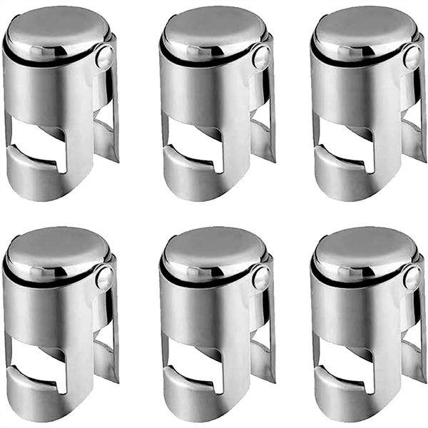 Stainless Steel Champagne Stopper Sealer Cork Saver (Pack of 6)