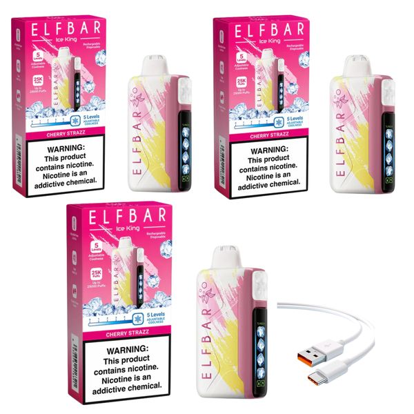 Elfbar Ice King 25k Cherry Strazz +DiscoVape Charging Cable (Pack of 3)