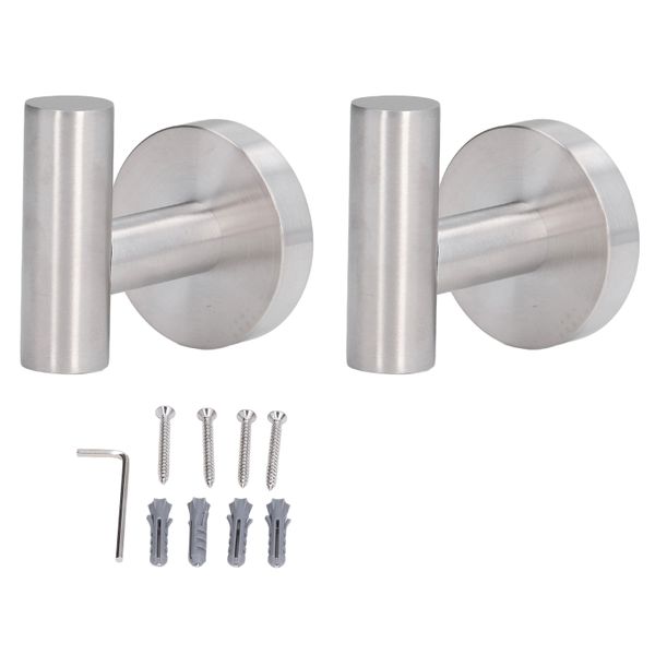 2 Pieces Brushed Stainless Steel Towel Hooks Wall Mount