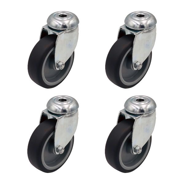 Grey Thermoplastic Rubber Wheel Swivel Bolt Hole Castors 100mm