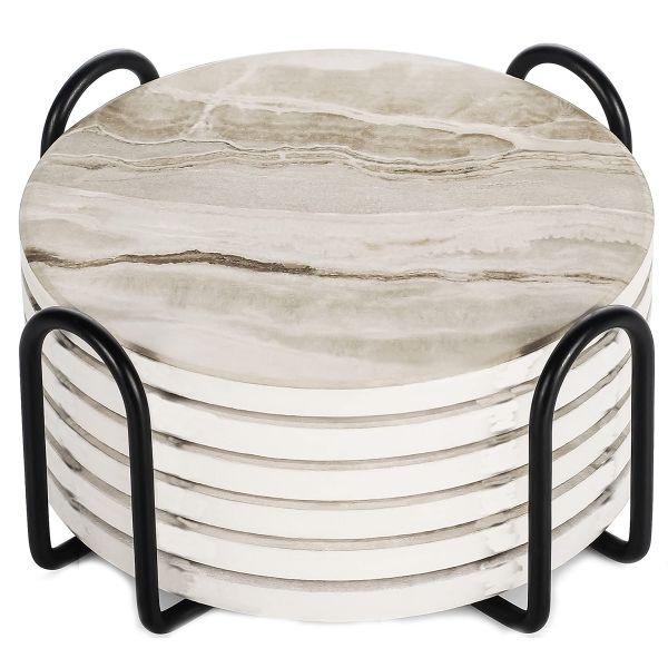 Set of 6 Ceramic Coasters with Cup Holders, Ideal for Restaurants &amp; Bars