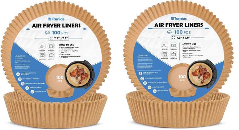 Tamias - Round Air Fryer Liners Disposable 2 x Set of 100 Air Fryer Paper