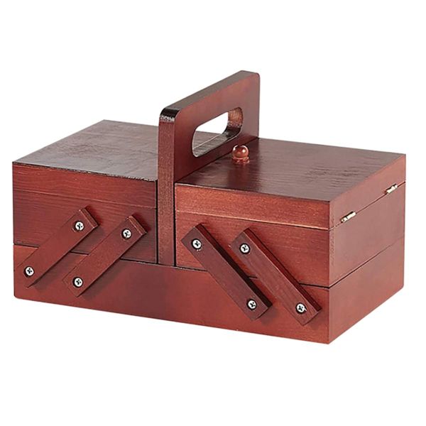 Wooden Foldable Sewing Box Thread Scissors Sew Basket Jewelry Boxes for Sto