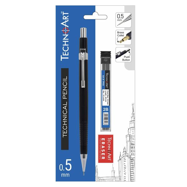 Technoart -Mechanical Pencil 0.5mm with leads and eraser / 2B Lead