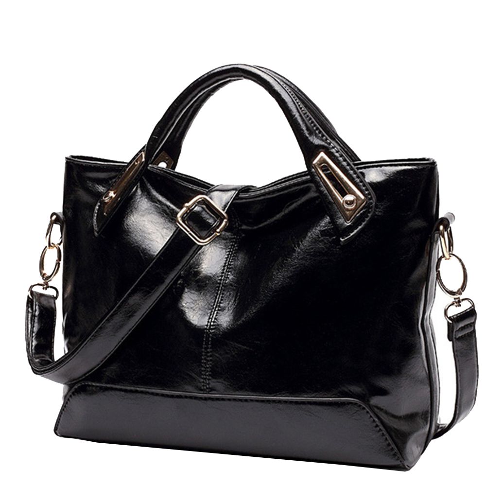 Women's Stylish Oil Wax PU Leather Messenger Handbag - Black | Shop ...