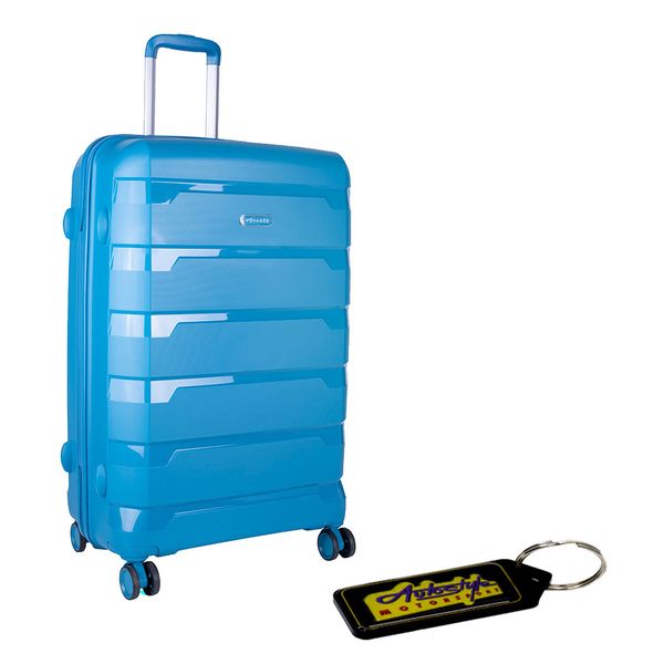 Voyager Pacific 4 Wheel Carry On Large Trolley Bag - Blue &amp; Gel Key Holder
